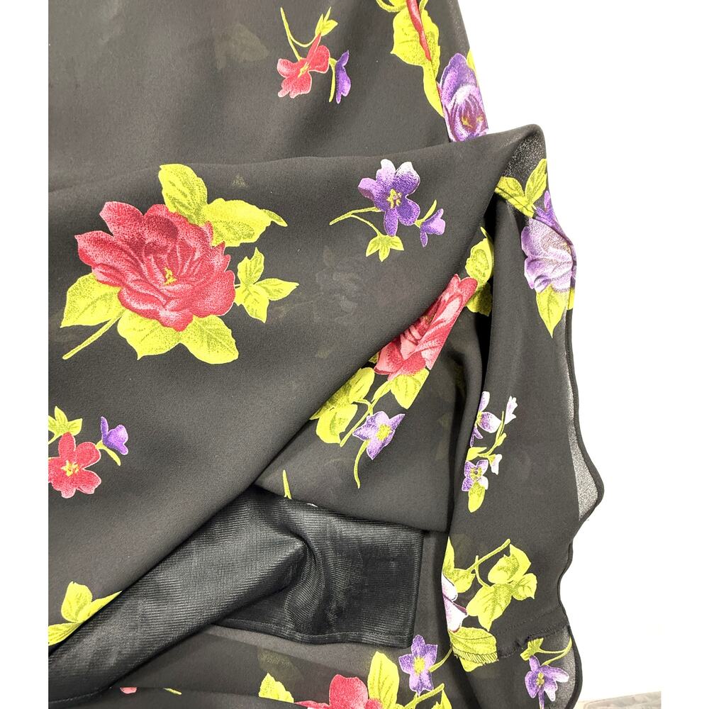 90s vintage Ronni Nicole black floral qipao cheongsam Sz 14 maxi dress - Picture 7 of 15